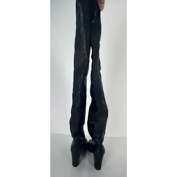 ⭐️ Chanel Black Leather Cap Toe Over The Knee Boots Sz 37 / 7 - Picture 2 of 16